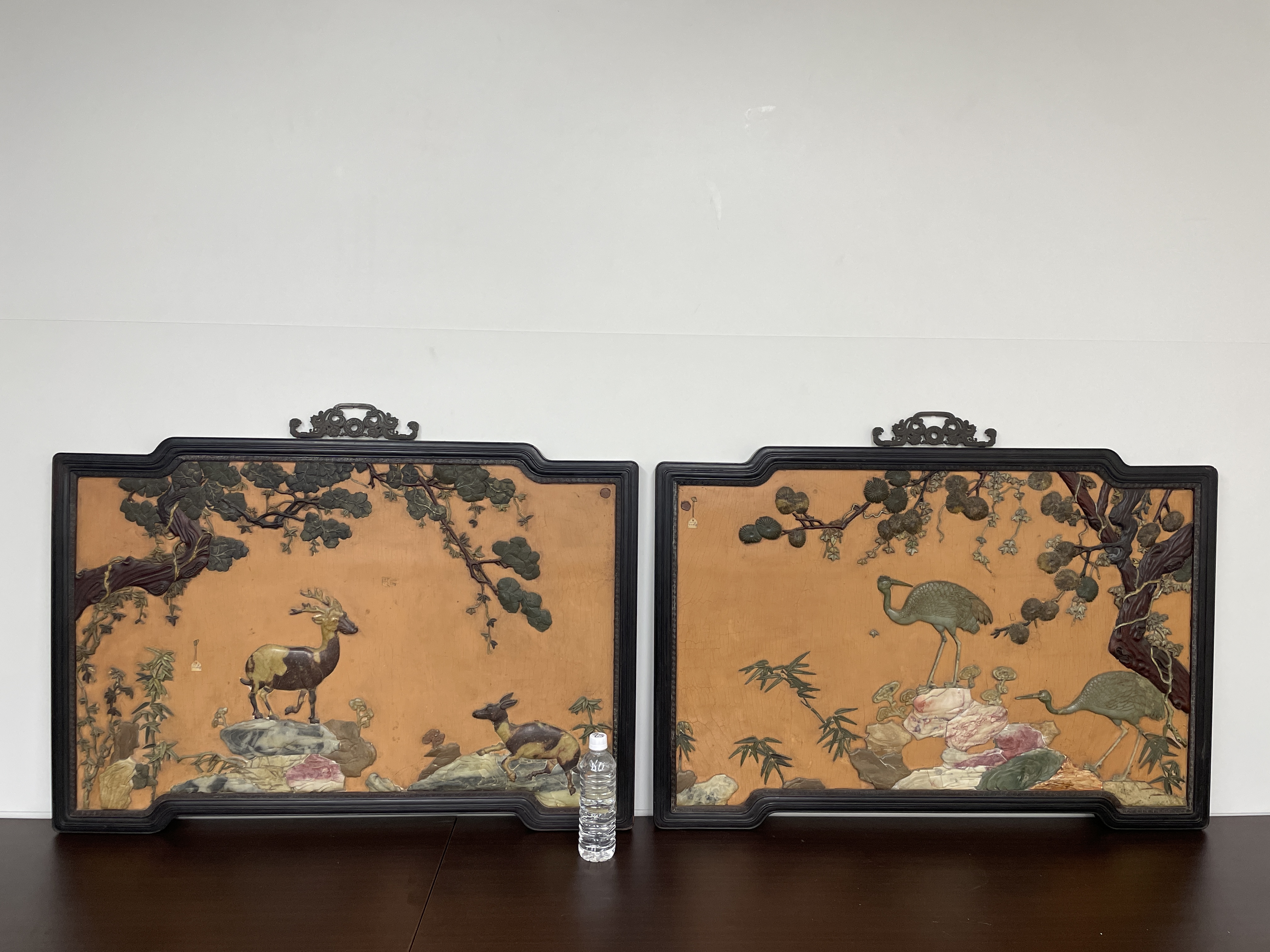 清乾隆宫廷 鹤鹿同春紫檀百宝嵌挂屏