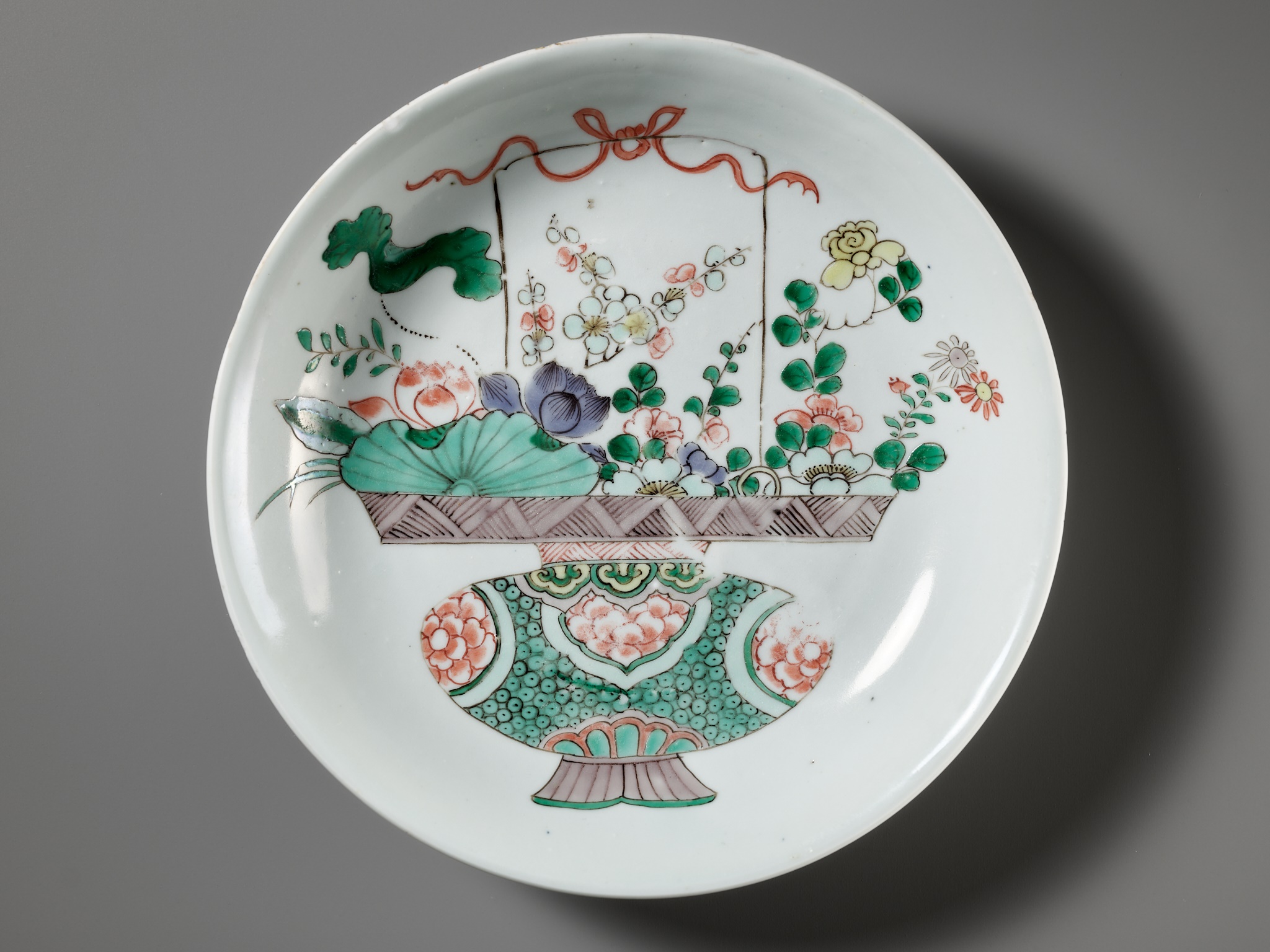 清 康熙 五彩一篮富贵大盘